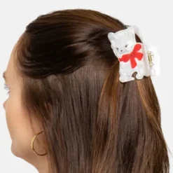 Haarklammer Katze weiß – großer Haarclip 7 cm aus Kunststoff