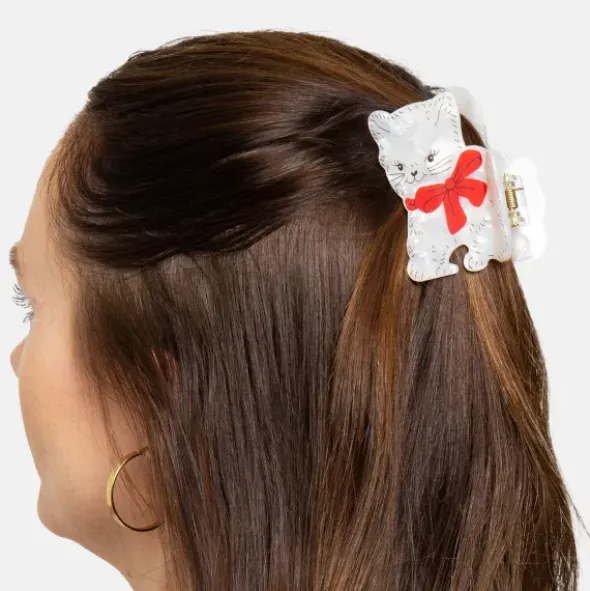 Haarklammer Katze weiß – großer Haarclip 7 cm aus Kunststoff