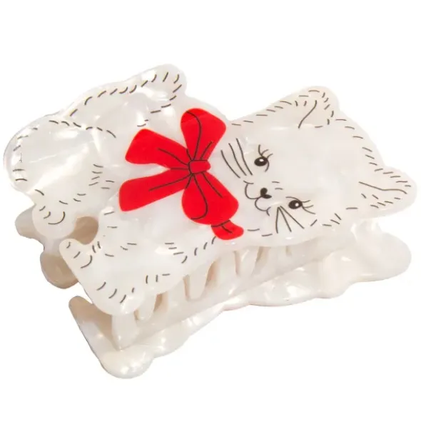 Haarklammer Katze weiß – großer Haarclip 7 cm aus Kunststoff