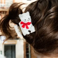 Haarklammer Katze weiß – großer Haarclip 7 cm aus Kunststoff