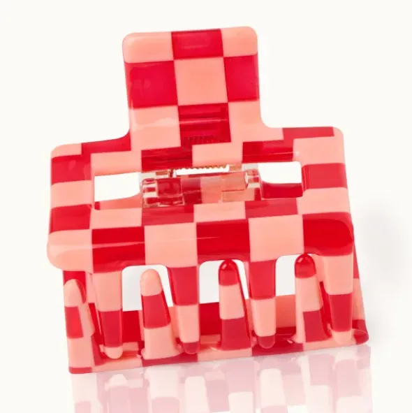Haarklammer LOLLIPOP Square 5 x 4 cm, kariert rot-rosa