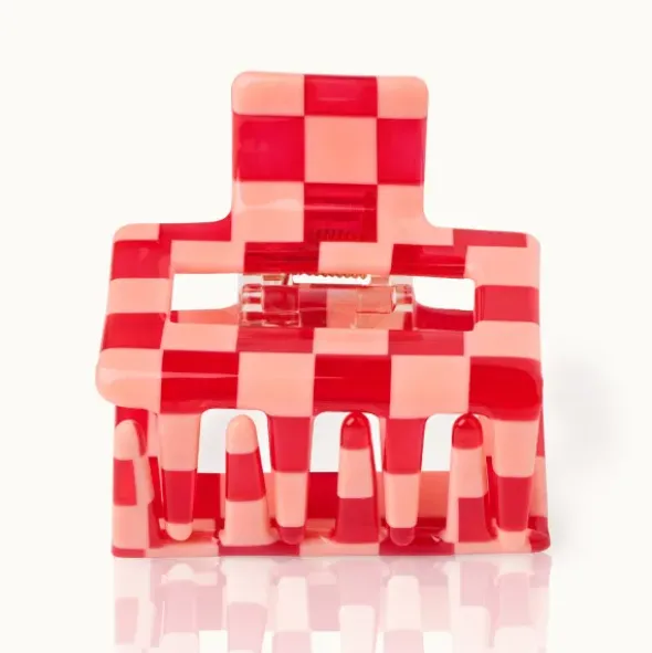 Haarklammer LOLLIPOP Square 5 x 4 cm, kariert rot-rosa
