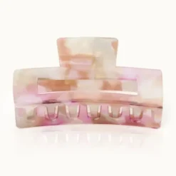 Haarklammer XL eckig 12 x 7 cm, marmoriert rosa