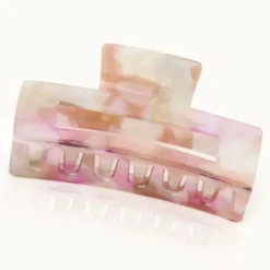 Haarklammer XL eckig 12 x 7 cm, marmoriert rosa