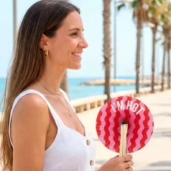 Handfächer Pai Pai I`M HOT Rot-Rosa – klappbarer Fächer rund mit Holzgriff