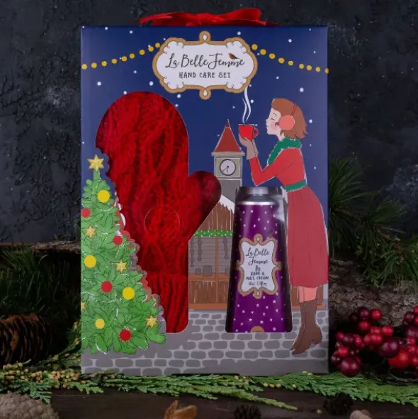 Handpflegeset La Belle Femme Weihnachten - Handcreme & Strickhandschuhe