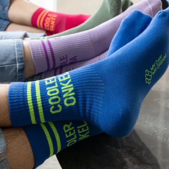 Herrensocken Cooler Onkel Gr. 40-43 blaue Socken mit Schriftzug für coole Onkels