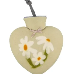 Herz Wärmflasche aus Filz - Margeriten, khaki