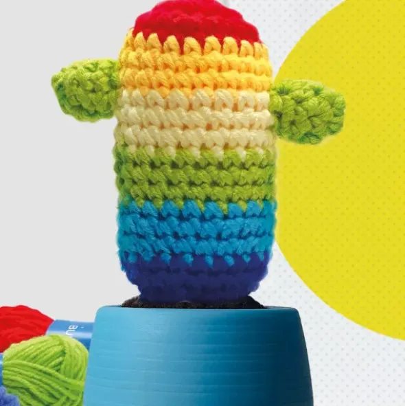 Häkelkaktus im Topf, DIY Häkel Set - Rainbow