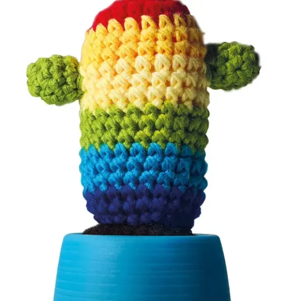Häkelkaktus im Topf, DIY Häkel Set - Rainbow