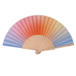 Holzfächer 42 cm Farbverlauf bunt - Handfächer mit Textilbespannung & Trageschlaufe
