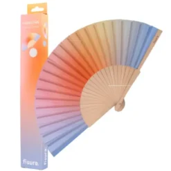 Holzfächer 42 cm Farbverlauf bunt - Handfächer mit Textilbespannung & Trageschlaufe