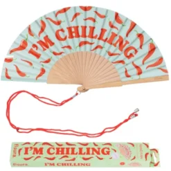 Holzfächer 42 cm I`M CHILLING - Handfächer mit Textilbespannung & Trageschlaufe