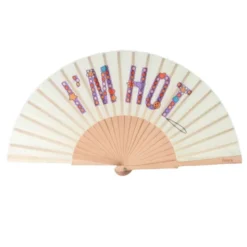Holzfächer 42 cm I´M HOT - Handfächer mit Textilbespannung & Trageschlaufe
