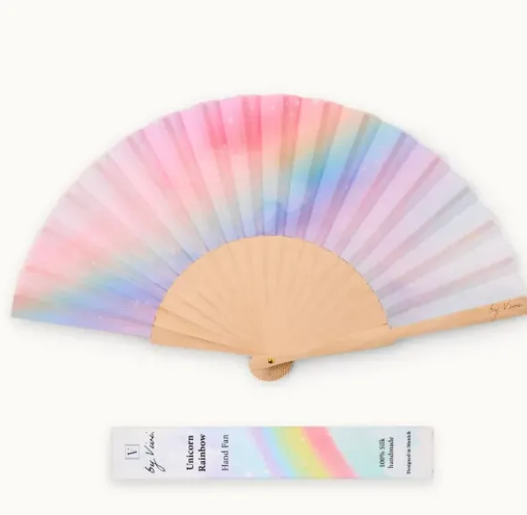 Holzfächer Seide - Handfächer Regenbogen