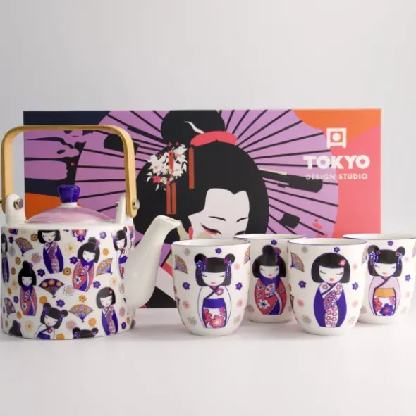Japanisches Tee Geschirr Set – Teekanne mit Teesieb und 4 Teebechern