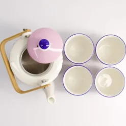 Japanisches Tee Geschirr Set – Teekanne mit Teesieb und 4 Teebechern