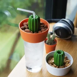Kaktus Snackschale + Glas Abdeckung CACNUTS orange-grün