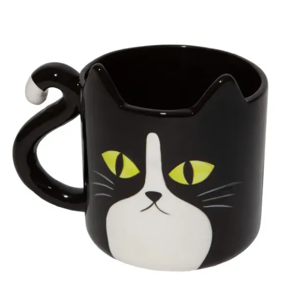 Katzentasse aus Keramik – schwarze Tasse im Katzen-Design