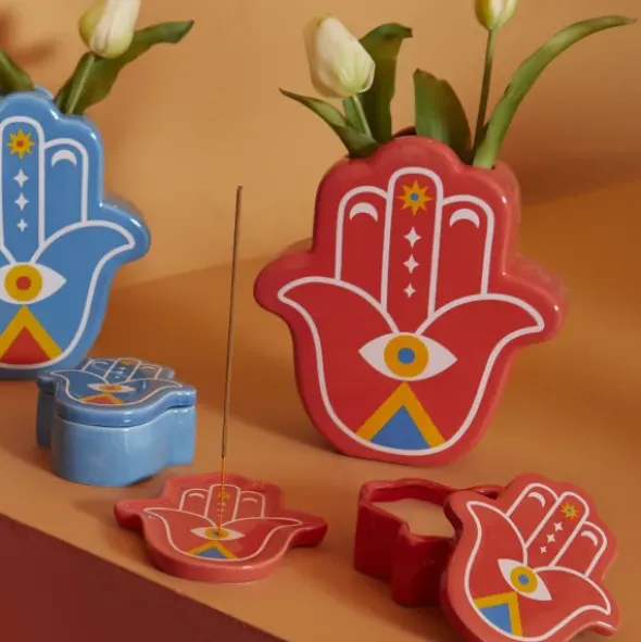 Keramik Räucherstäbchenhalter - Lucky Hand, rot