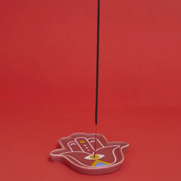 Keramik Räucherstäbchenhalter - Lucky Hand, rot