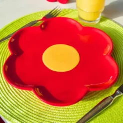 Keramik Teller DAISY - Gänseblümchen rot
