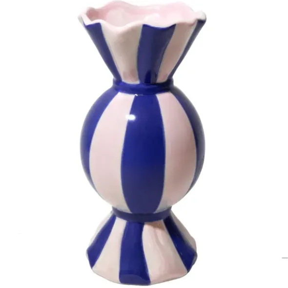Keramik Vase in Bonbon-Optik, rosa blau gestreift 20 cm