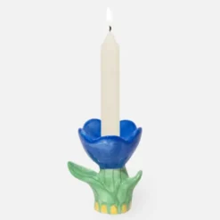 Kerzenhalter Blume blau aus Keramik