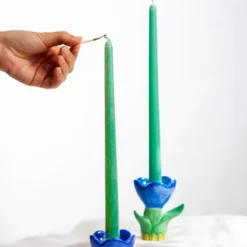 Kerzenhalter Blume blau aus Keramik