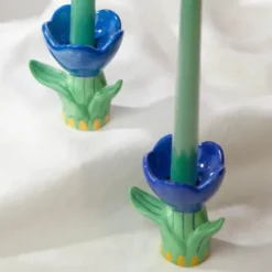 Kerzenhalter Blume blau aus Keramik
