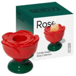 Kerzenhalter Rose aus Keramik – Kerzenständer in roter Rosen-Optik