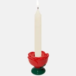 Kerzenhalter Rose aus Keramik – Kerzenständer in roter Rosen-Optik