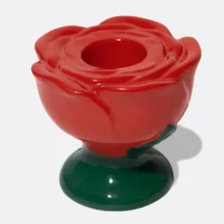 Kerzenhalter Rose aus Keramik – Kerzenständer in roter Rosen-Optik