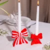 Kerzenhalter Schleife lila rot gestreift – Kerzenständer 11 cm aus Keramik für Stabkerzen