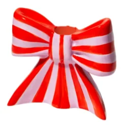 Kerzenhalter Schleife lila rot gestreift – Kerzenständer 11 cm aus Keramik für Stabkerzen