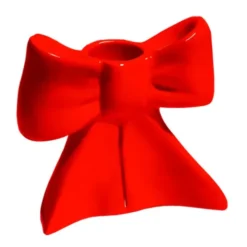 Kerzenhalter Schleife rot – Kerzenständer 8 cm aus Keramik für Stabkerzen