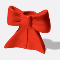 Kerzenhalter Schleife rot – Kerzenständer 8 cm aus Keramik für Stabkerzen