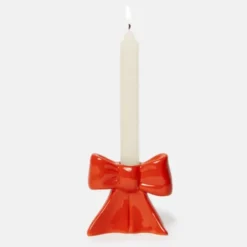 Kerzenhalter Schleife rot – Kerzenständer 8 cm aus Keramik für Stabkerzen