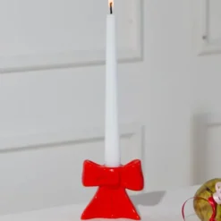 Kerzenhalter Schleife rot – Kerzenständer 8 cm aus Keramik für Stabkerzen