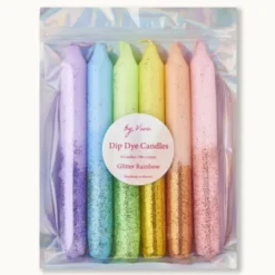 Kerzen im Set - Stabkerzen 6 Stück GLITTER RAINBOW, Glitzer Regenbogen