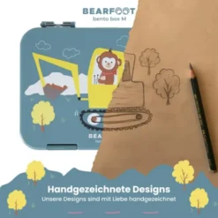Kinderlunchbox BAGGER & AFFE mit Fächern, Bentobox M blau