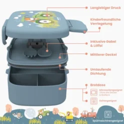 Kinderlunchbox Bento Box Set - Traktor Fuchs blau