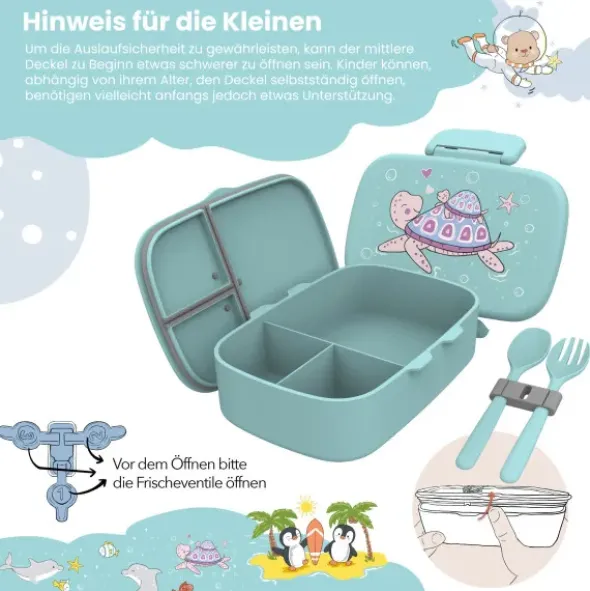 Kinderlunchbox Bento Box Set - Schildkröte mint