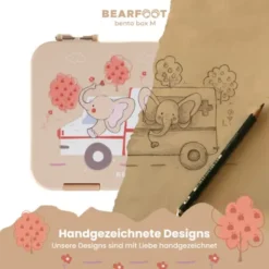 Kinderlunchbox ELEFANT KRANKENWAGEN mit Fächern, Bentobox M sand