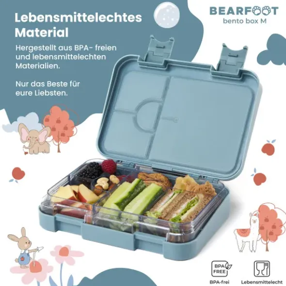 Kinderlunchbox FEUERWEHRAUTO & HASEN mit Fächern, Bentobox M blau