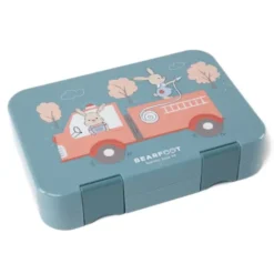 Kinderlunchbox FEUERWEHRAUTO & HASEN mit Fächern, Bentobox M blau