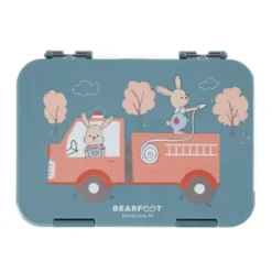 Kinderlunchbox FEUERWEHRAUTO & HASEN mit Fächern, Bentobox M blau
