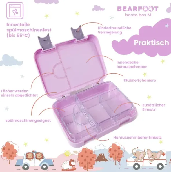 Kinderlunchbox LAMA mit Fächern, Bentobox M purple