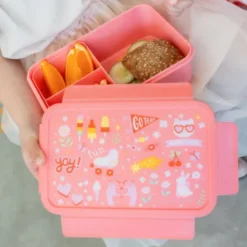 Kinderlunchbox 1,2 l mit bunten Kindermotiven - 3 Fächer mit herausnehmbarer Innenschale