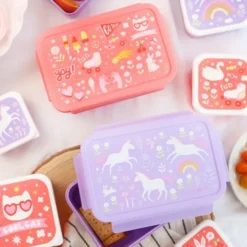 Kinderlunchbox 1,2 l mit bunten Kindermotiven - 3 Fächer mit herausnehmbarer Innenschale